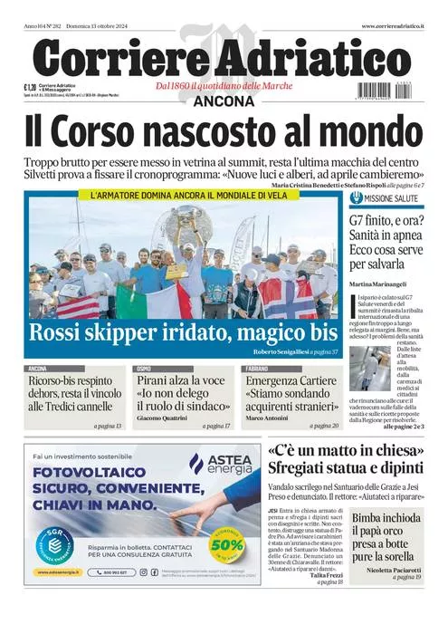 Prima-pagina-corriere adriatico-edizione-di-oggi-13-10-2024